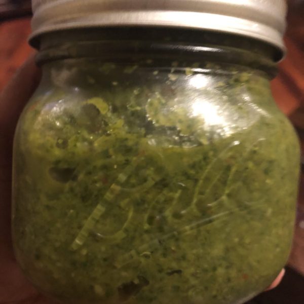 Jar of homemade green seasoning